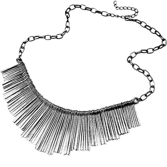 Fringe Tassel Spikey Collar Dark Metallic Statement Necklace Goth Punk - Picture 1 of 3